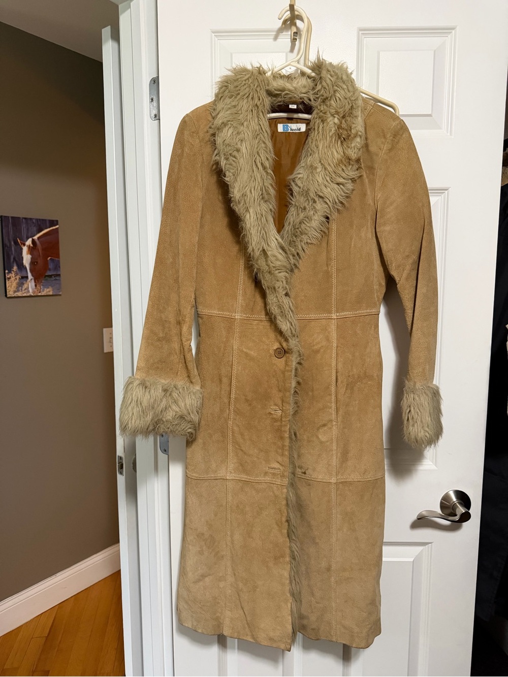 Vintage suede Shearling Trim Suede Coat - Tan